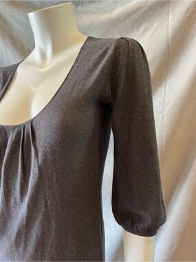 French Fine Wool Delicate Scoop Neck Charcoal Dress